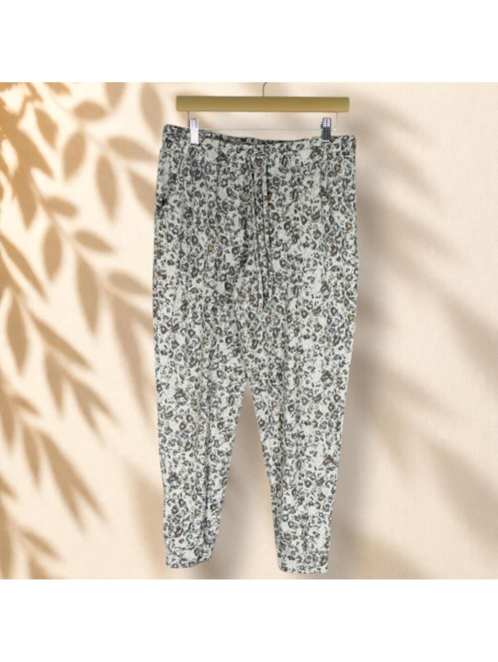 Danskin Pajama Pants Women M Medium Gray Animal Print Drawstring Pockets Sleep